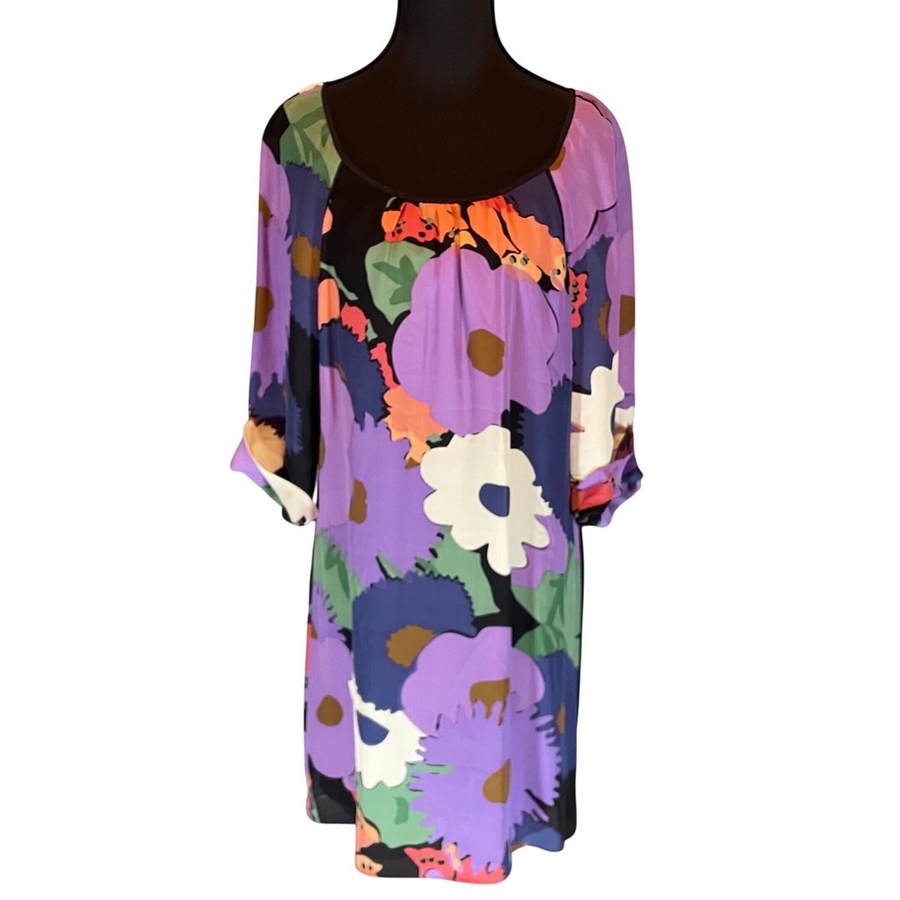 Tibi New York 100% Silk Floral Print Shift Mini Dress 4 Retro 60s Mod Boho Chic
